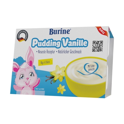 Cháo sữa Pudding Burine 300g - Vị Vani (vỉ 6 hũ x 50g) cho bé 6M+