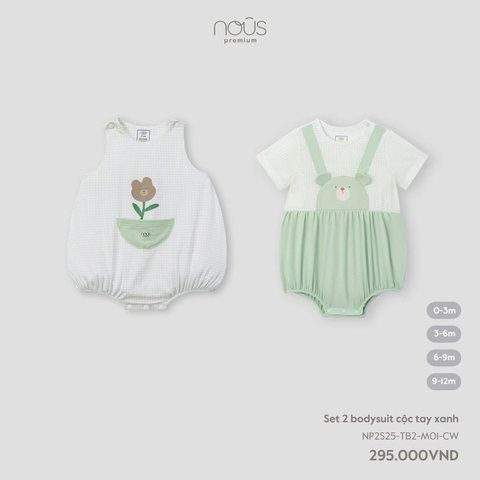 Set 2 bodysuit Nous cộc tay xanh