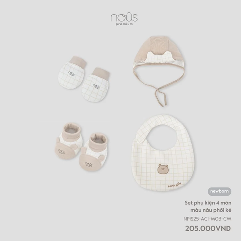 Set phụ kiện 4 món màu nâu phối kẻ NB Nous NP1S25-AC1-M03-CW