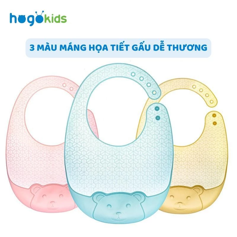 Yếm ăn dặm Hogokids Silicone dẻo trong suốt siêu nhẹ hình gấu 30x28cm (màu ngẫu nhiên)