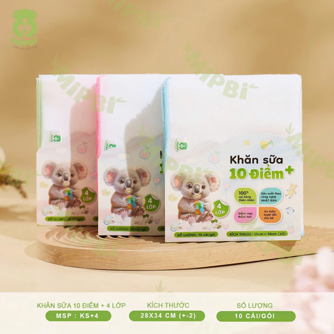 Khăn sữa 10 điểm Mipbi 4 lớp (gói 10 chiếc)