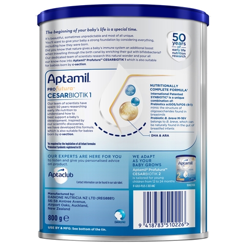 Sữa Aptamil Profutura Cesarbiotik New Zealand số 1, 800g dành cho bé 0 - 12 tháng tuổi