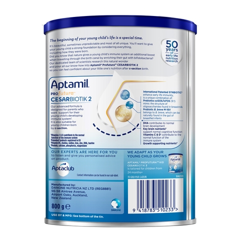 Sữa Aptamil Profutura Cesarbiotik New Zealand số 2, 800g dành cho bé 12 - 24 tháng tuổi