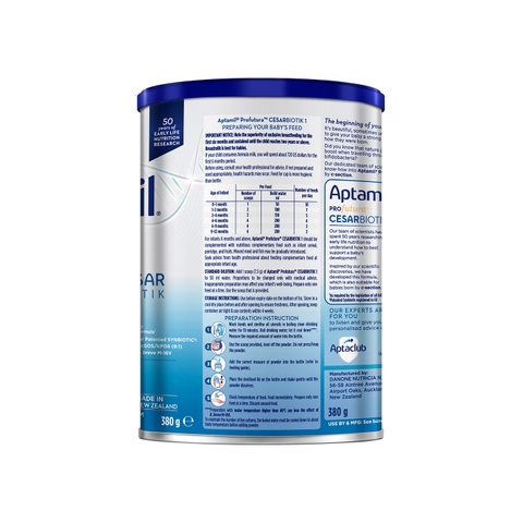 Sữa Aptamil Profutura Cesarbiotik New Zealand số 1, 380g dành cho bé 0 - 12 tháng tuổi
