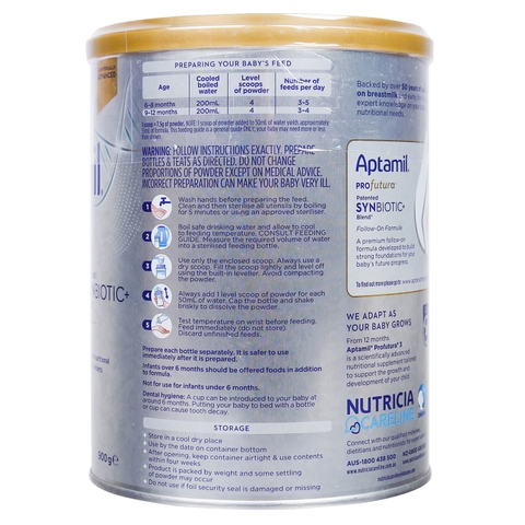 Sữa Aptamil Profutura Úc số 2, 900g (cho bé 6-12 tháng)