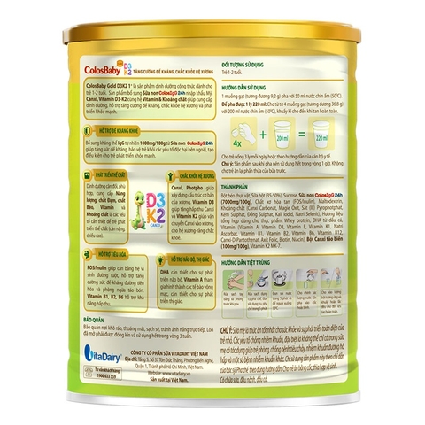 Sữa bột Colosbaby Gold D3K2 1+ 800g dành cho bé 1-2 tuổi