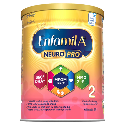 Sữa Enfamil A+ NeuroPro HMO Số 2 vị thanh mát (830G) cho bé từ 6-12 tháng tuổi