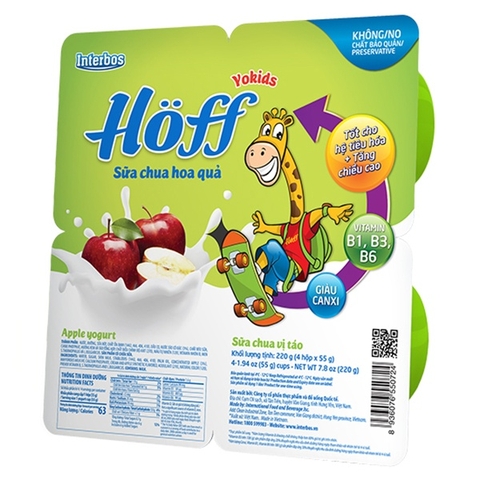 Sữa chua hoa quả Hoff vị táo vỉ 4x55g