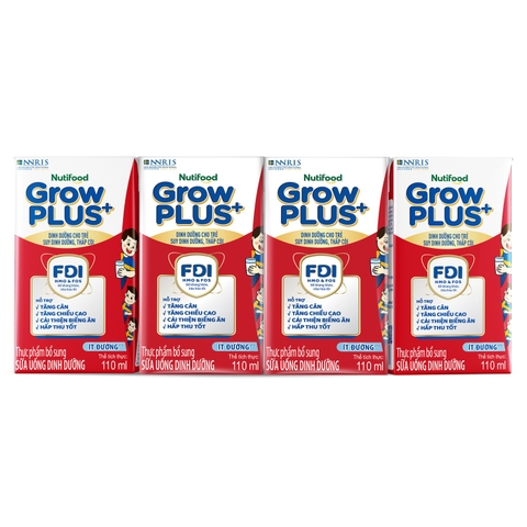 Sữa dinh dưỡng pha sẵn Nutifood GrowPlus+ Đỏ ít đường 4*110ml (1Y+)