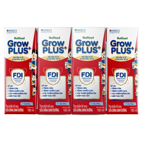 Sữa Uống Dinh Dưỡng Nutifood GrowPlus+ 180ml Đỏ cho bé trên 1 tuổi (vỉ 4 hộp)