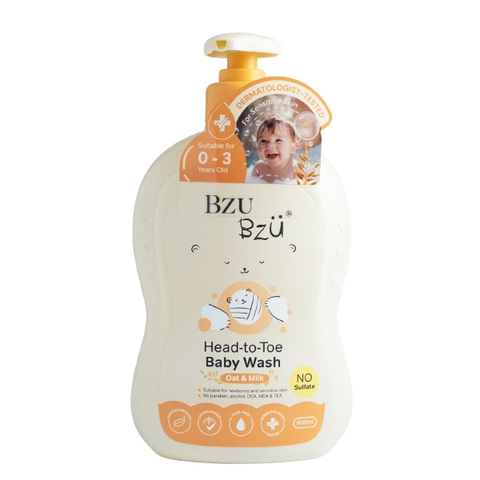 Sữa tắm gội toàn thân cho bé Bzu Bzu chiết xuất yến mạch và sữa 600ml (0M+)