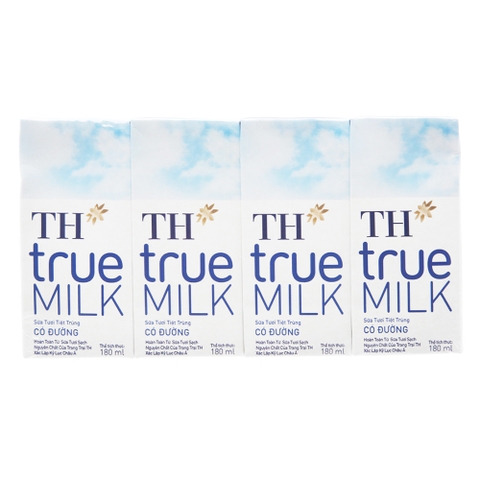 Sữa tươi tiệt trùng TH True Milk có đường 180ml cho bé trên 2 tuổi (vỉ 4 hộp)