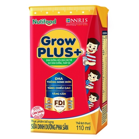 Sữa uống dinh dưỡng Nutifood GrowPLUS+ Đỏ 110ml cho bé trên 1 tuổi (vỉ 4 hộp)