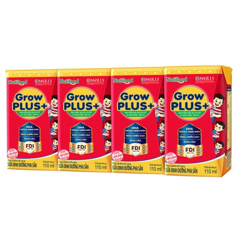 Sữa uống dinh dưỡng Nutifood GrowPLUS+ Đỏ 110ml cho bé trên 1 tuổi (vỉ 4 hộp)
