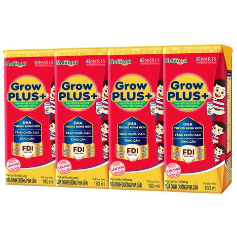 Sữa Uống Dinh Dưỡng Nutifood GrowPlus+ 180ml Đỏ cho bé trên 1 tuổi (vỉ 4 hộp)