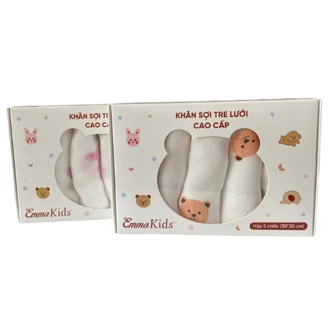 Hộp 5 Khăn sợi tre lưới Emmakids (30x30cm) (họa tiết ngẫu nhiên)