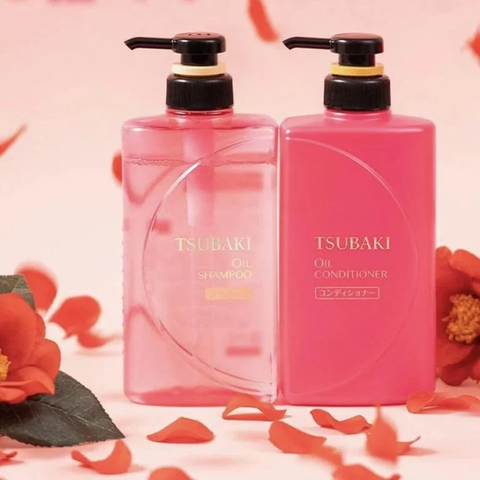Cặp dầu gội, dầu xả Tsubaki Oil 490ml (màu hồng)