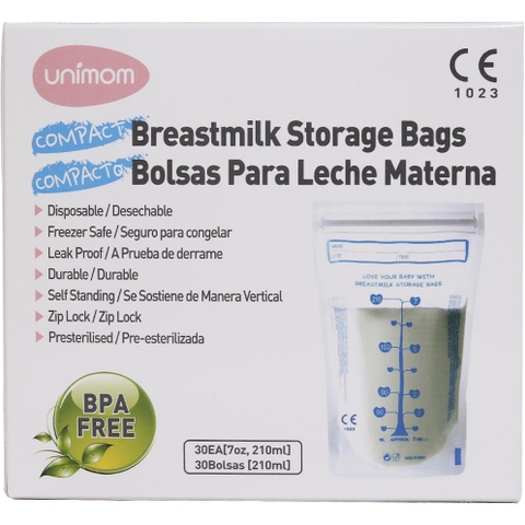 Túi trữ sữa Unimom Compact Không có BPA 210ml (Hộp 30 túi)