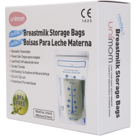 Túi trữ sữa Unimom Compact Không có BPA 210ml (Hộp 30 túi)