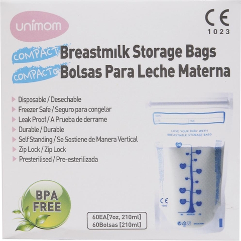 Túi trữ sữa Unimom Compact Không có BPA 210ml (Hộp 60 túi)