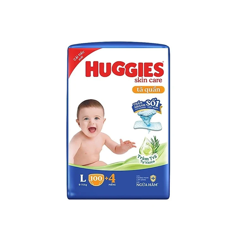 Bỉm - Tã quần Huggies Skin Care Tràm Trà Tự Nhiên size L100+4 miếng (cho bé 9 - 14kg)