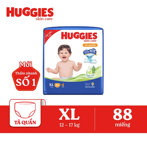 Bỉm - Tã quần Huggies Skin Care Tràm Trà Tự Nhiên size XL84+4 miếng (cho bé 12 - 17kg)