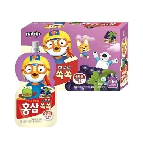 Nước Hồng Sâm Trái Cây Pororo Paldo Hàn Quốc 100ml - Vị Nho (1Y+)