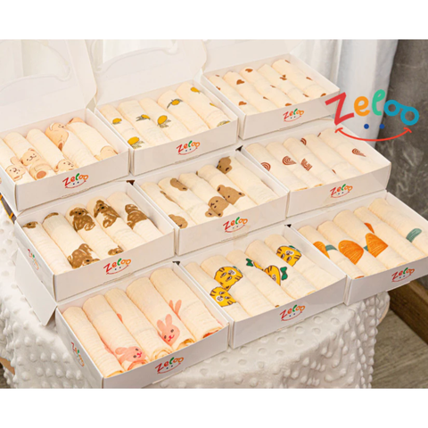 Set 5 Khăn Sữa Zeloo Muslin Organic 30x30cm (họa tiết ngẫu nhiên)