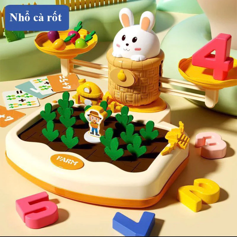 Đồ Chơi Nhổ Cà Rốt Nông Trại Cho Bé Phân Biệt Màu Sắc, Luyện Vận Động Tính Ghi Nhớ Montessori, Cân Toán Học Thỏ