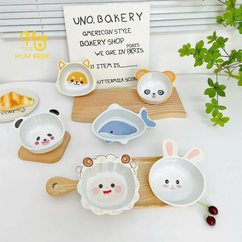 Bát Nhựa Ăn Dặm Mumbebe Kèm Thìa Chất Liệu Melamine Cao Cấp (họa tiết ngẫu nhiên)