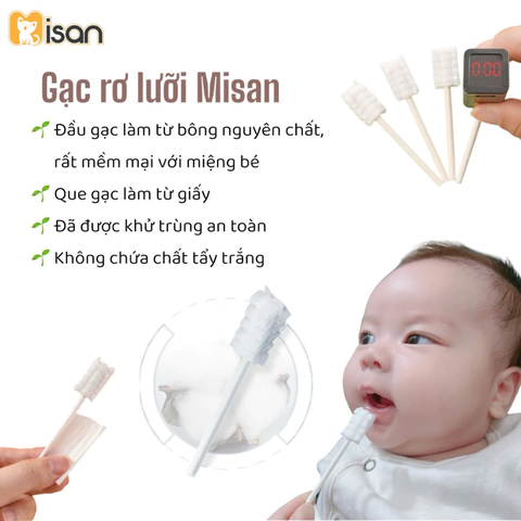 Gạc Rơ Lưỡi Que Misan Hộp 30 Que Tưa Lưỡi Tiệt Trùng Răng Miệng Cho Bé Sơ Sinh