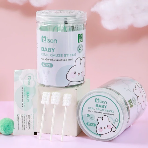 Gạc Rơ Lưỡi Que Misan Hộp 30 Que Tưa Lưỡi Tiệt Trùng Răng Miệng Cho Bé Sơ Sinh