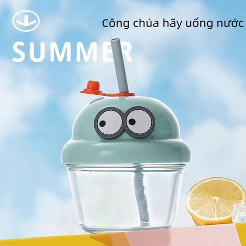 Cốc tập hút thủy tinh nắp nhựa 210ml (họa tiết & màu sắc ngẫu nhiên)