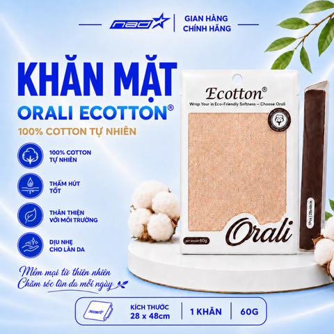 Khăn Mặt Cotton Orali Ecotton 100% Cotton Tự Nhiên Siêu Mềm, Thấm Hút Tốt, Dịu Nhẹ Cho Da