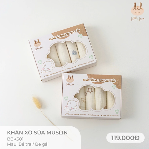 Sét 5 khăn xô muslin Little Love (Họa tiết ngẫu nhiên)