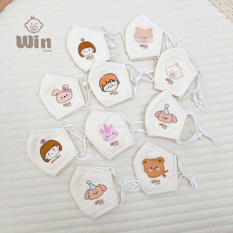 Khẩu trang WIN có dây rút in hình cho bé họa tiết ngẫu nhiên (0-14M)