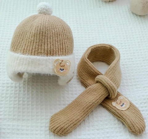 Set khăn mũ len hình gấu
