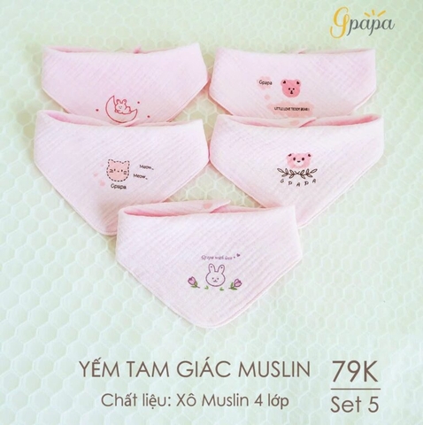 Yếm Tam Giác Muslin Goodmama màu ngẫu nhiên (Set 5 chiếc)