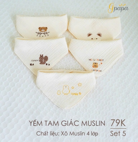Yếm Tam Giác Muslin Goodmama màu ngẫu nhiên (Set 5 chiếc)