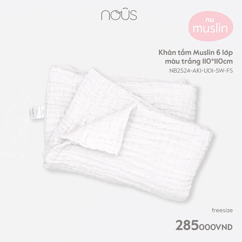 Khăn tắm Muslin Nous 6 lớp màu trắng 110x110cm