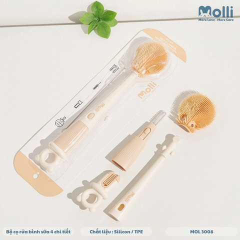 Bộ cọ bình sữa Molli chất liệu silicon 4 chi tiết cho bé (MOL 3008)