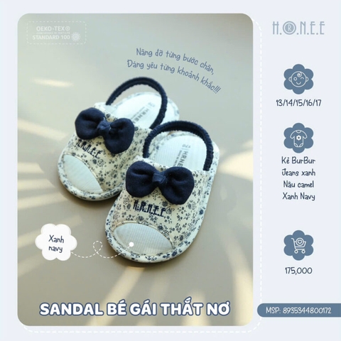 Dép Sandal Hrnee bé gái thắt nơ