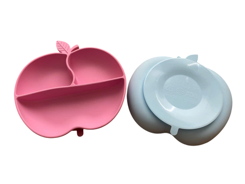 Khay ăn dặm silicone đế hít hình táo