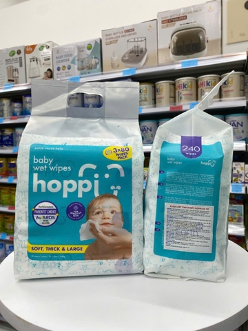 Set 3 gói khăn ướt tinh khiết Hoppi 80 tờ