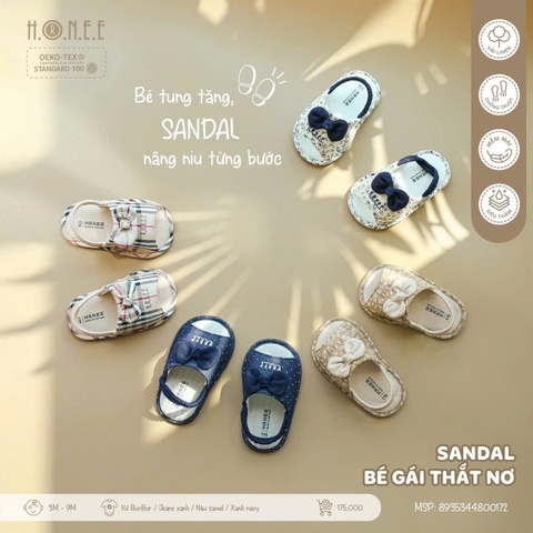 Dép Sandal Hrnee bé gái thắt nơ