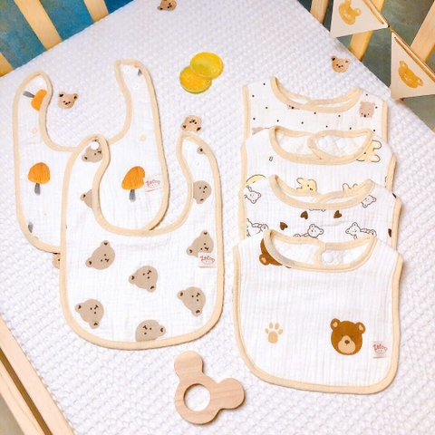 Set 3 yếm chữ nhật Muslin Organic Zeloo