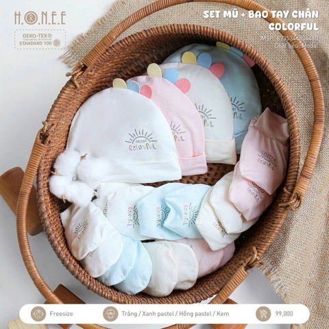 Set mũ bao tay chân Colorful Hrnee Free Size