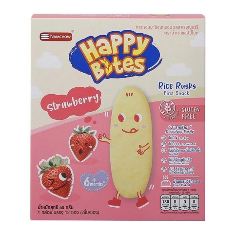 Bánh gạo ăn dặm Happy Bites vị dâu 50g (6M+)