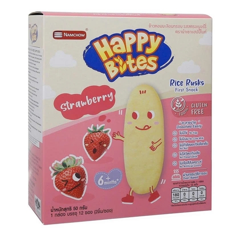 Bánh gạo ăn dặm Happy Bites vị dâu 50g (6M+)
