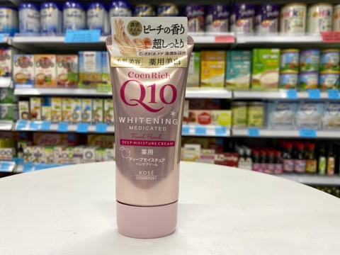 Kem dưỡng da tay Q10 Kose Nhật Bản màu Hồng cho da nứt nẻ và có tổn thương (Whitening Medicated  Deep Moisture Cream - Fresh Peach)
